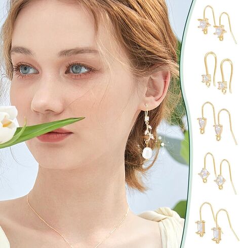 UNICRAFTALE About 16pcs 8 Styles Ear Hooks Metal French Hooks Rhinestone Ear Wires Crystal Dangle Finding Hook with Loops Cubic Zirconia Brass Ear Hooks for Jewelry Making DIY Earring Findings in Saudi Arabia