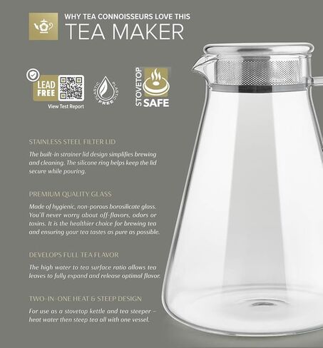 Teabloom One-Touch Tea Maker, 2-in-1 Teapot and Kettle with Stainless Steel Filter Lid for Loose Tea – Stain-free Borosilicate Glass Teapot (27 Oz) – Tea Connoisseur's Choice in Saudi Arabia