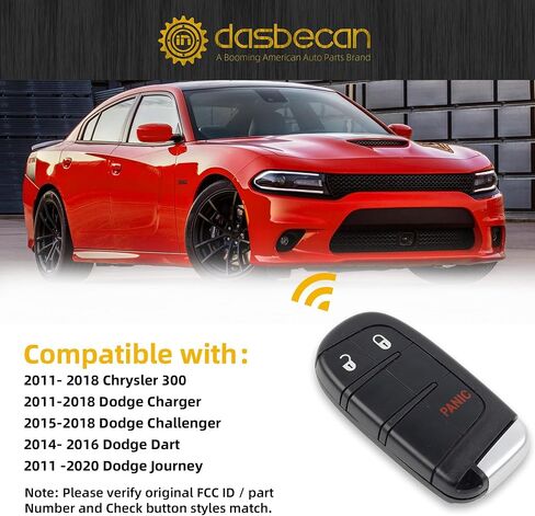 قطعتان من قطع المفاتيح البديلة من Dasbecan متوافقة مع Chrysler 300 2011- 2018، Dodge Charger 2011-2018، Challenger 2015-2018، Dart 2014-2016، Journey 2011-2020 تحل محل M3N-40821302 3 أزرار in Saudi Arabia