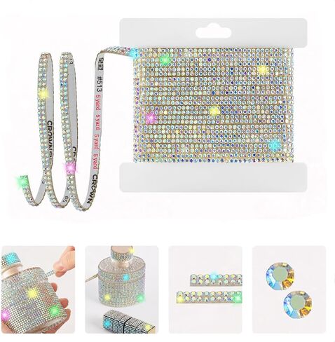 10-Yard Rhinestone Ribbon Self Adhesive Crystal Rhinestones, 2-Rows Bedazzling Strips, 10-Yard Rhinestone Strips for DIY Craft, Rhinestones for Crafting, Home Decor, Transparent Crystal in Kuwait