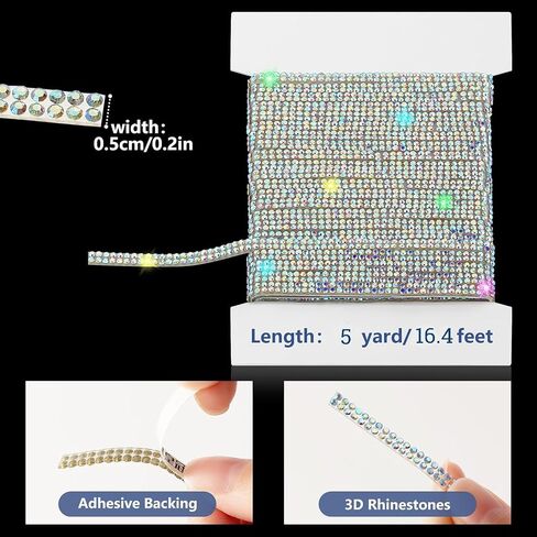 10-Yard Rhinestone Ribbon Self Adhesive Crystal Rhinestones, 2-Rows Bedazzling Strips, 10-Yard Rhinestone Strips for DIY Craft, Rhinestones for Crafting, Home Decor, Transparent Crystal in Kuwait