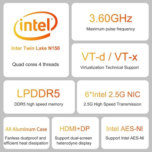 Firewall Micro Appliance, Fanless Mini PC Intel N100 Quad Core, VPN, Router PC, AES-NI, 4 Intel 2.5GbE I226-V LAN, 8GB DDR5 RAM 128GB SSD in Saudi Arabia