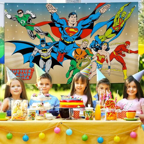 Superhero Backdrop for Birthday Party Decoration, 5x3FT Cool Party Banner | Officially Licensed Super Hero Wall Decor for Boys Birthday, Baby Shower, Kids Comic Theme Party, Photo Booth in Kuwait