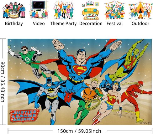 Superhero Backdrop for Birthday Party Decoration, 5x3FT Cool Party Banner | Officially Licensed Super Hero Wall Decor for Boys Birthday, Baby Shower, Kids Comic Theme Party, Photo Booth in Kuwait