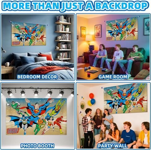 Superhero Backdrop for Birthday Party Decoration, 5x3FT Cool Party Banner | Officially Licensed Super Hero Wall Decor for Boys Birthday, Baby Shower, Kids Comic Theme Party, Photo Booth in Kuwait