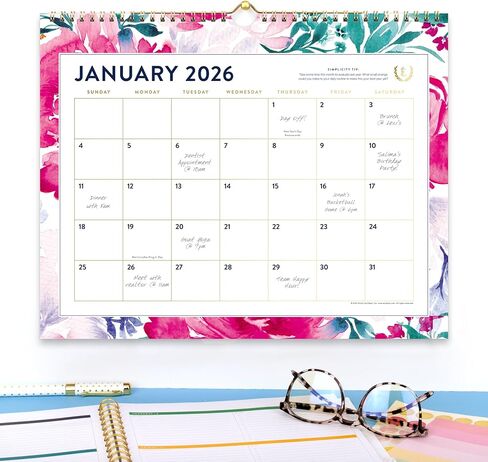 AT-A-GLANCE 2026 Wall Calendar, Simplified by Emily Ley, Monthly, 15" x 12", Medium, English Garden (EL46-707-26) in Saudi Arabia
