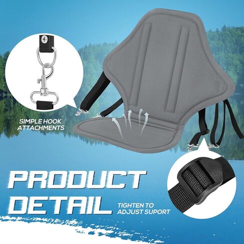 Lewtemi 2 Pcs Padded Kayak Seat Fishing Boat Seat with Storage Bag 8 Fixed D Rings Screws Detachable Paddle Board Seat Canoe Seat with Adjustable Back Strap for Summer SUP Canoe Universal Sit, Black in Saudi Arabia