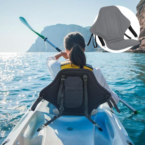 Lewtemi 2 Pcs Padded Kayak Seat Fishing Boat Seat with Storage Bag 8 Fixed D Rings Screws Detachable Paddle Board Seat Canoe Seat with Adjustable Back Strap for Summer SUP Canoe Universal Sit, Black in Saudi Arabia