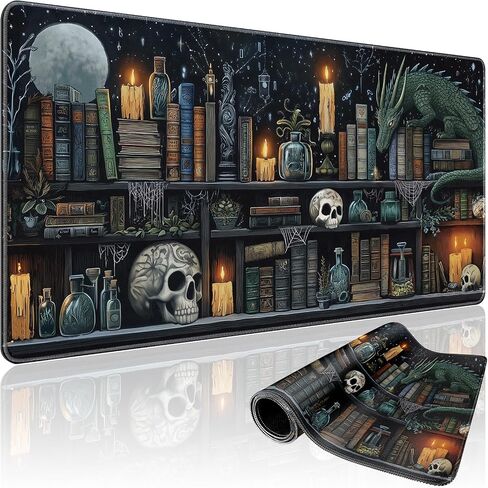 Mystical Gothic Library Large Gaming Mouse Pad 31.5"x15.7"｜ Vintage Book-Themed XXL Desk Mat, Non-Slip Rubber Base & Stitched Edges - Extended Mousepad for PC/Laptop/Office/Home Decor in Saudi Arabia