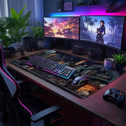 Mystical Gothic Library Large Gaming Mouse Pad 31.5"x15.7"｜ Vintage Book-Themed XXL Desk Mat, Non-Slip Rubber Base & Stitched Edges - Extended Mousepad for PC/Laptop/Office/Home Decor in Saudi Arabia