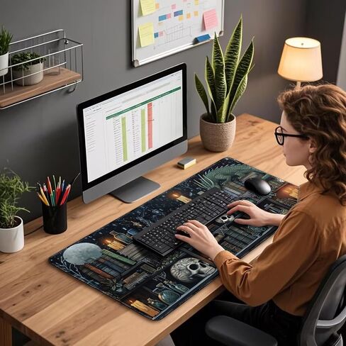 Mystical Gothic Library Large Gaming Mouse Pad 31.5"x15.7"｜ Vintage Book-Themed XXL Desk Mat, Non-Slip Rubber Base & Stitched Edges - Extended Mousepad for PC/Laptop/Office/Home Decor in Saudi Arabia