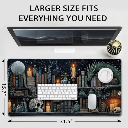 Mystical Gothic Library Large Gaming Mouse Pad 31.5"x15.7"｜ Vintage Book-Themed XXL Desk Mat, Non-Slip Rubber Base & Stitched Edges - Extended Mousepad for PC/Laptop/Office/Home Decor in Saudi Arabia