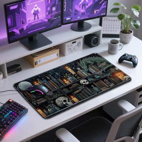 Mystical Gothic Library Large Gaming Mouse Pad 31.5"x15.7"｜ Vintage Book-Themed XXL Desk Mat, Non-Slip Rubber Base & Stitched Edges - Extended Mousepad for PC/Laptop/Office/Home Decor in Saudi Arabia