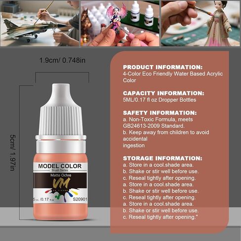 VM FIGURE Skin Tone Series Eco Friendly Water Based Color 4 Bottles x 5 ml (0.17 fl.oz.) Brush Paint Miniature Painting Kit Acrylic Resin Pigment for Models, Figures, and Crafts in Kuwait