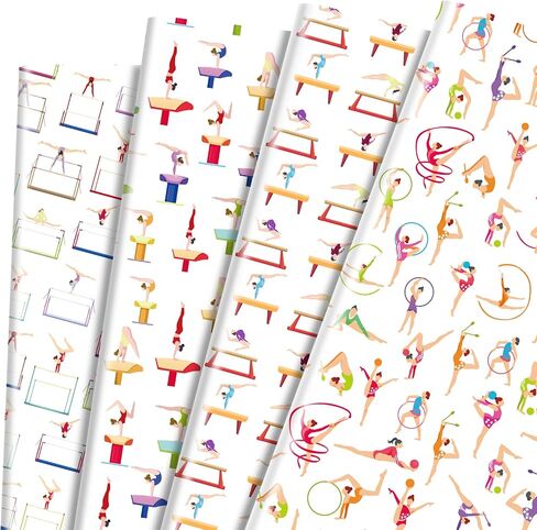 Gymnastics Wrapping Paper 12 Sheets Gymnastics Girls Wrapping Paper Gifts Packing Paper Colorful Gift Wrap DIY Craft Art Paper for Birthday,Party 20"×28" in Saudi Arabia