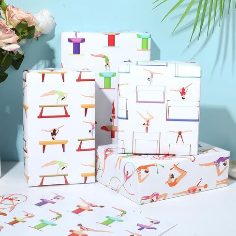 Gymnastics Wrapping Paper 12 Sheets Gymnastics Girls Wrapping Paper Gifts Packing Paper Colorful Gift Wrap DIY Craft Art Paper for Birthday,Party 20"×28" in Saudi Arabia