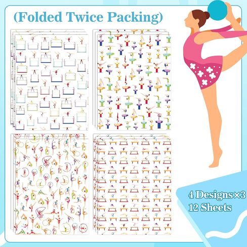 Gymnastics Wrapping Paper 12 Sheets Gymnastics Girls Wrapping Paper Gifts Packing Paper Colorful Gift Wrap DIY Craft Art Paper for Birthday,Party 20"×28" in Saudi Arabia