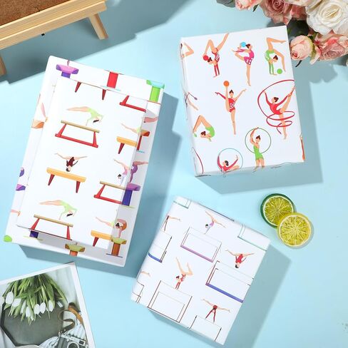 Gymnastics Wrapping Paper 12 Sheets Gymnastics Girls Wrapping Paper Gifts Packing Paper Colorful Gift Wrap DIY Craft Art Paper for Birthday,Party 20"×28" in Saudi Arabia