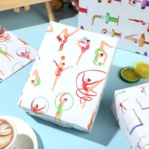 Gymnastics Wrapping Paper 12 Sheets Gymnastics Girls Wrapping Paper Gifts Packing Paper Colorful Gift Wrap DIY Craft Art Paper for Birthday,Party 20"×28" in Saudi Arabia