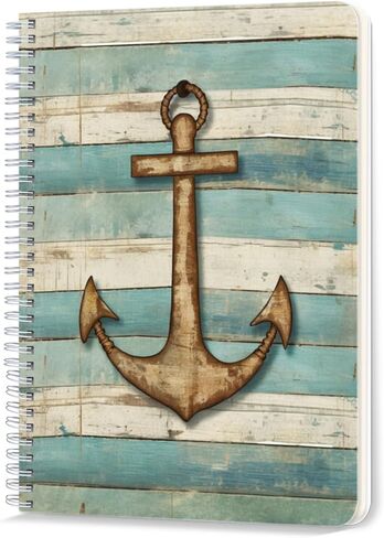 Lined Spiral Journal Notebook,100 Pages,5.71x 8.26 inches College Ruled Paper Double-Wire Spiral Notebook for Study and Notes - Rustic Anchor Wood Grain in Kuwait