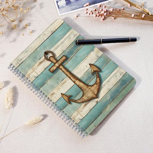 Lined Spiral Journal Notebook,100 Pages,5.71x 8.26 inches College Ruled Paper Double-Wire Spiral Notebook for Study and Notes - Rustic Anchor Wood Grain in Kuwait