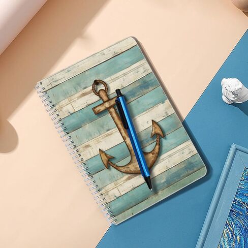 Lined Spiral Journal Notebook,100 Pages,5.71x 8.26 inches College Ruled Paper Double-Wire Spiral Notebook for Study and Notes - Rustic Anchor Wood Grain in Kuwait