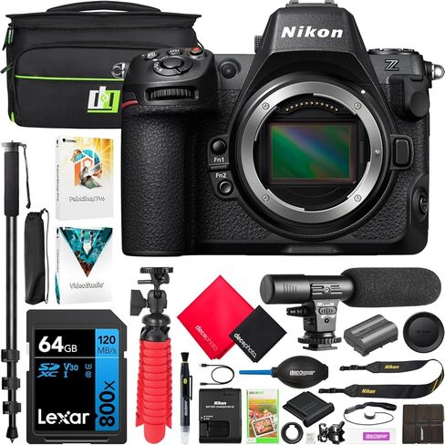 هيكل كاميرا Nikon Z8 احترافي كامل الإطار بدون مرآة 8K فيديو ولقطات هجينة FX مع مجموعة عدسات تكبير 24-120 مم F4 S، حزمة 1698 مع حقيبة تصوير فوتوغرافي ديكو جير + ميكروفون + مونوبود وملحقات in Saudi Arabia
