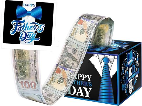 JWSCYSY Father's Day Money Box for Cash Gift Pull, Surprise Money Holder Cash Gift for Husband Dad Grandfather, DIY Fun Father's Day Gifts with Pull Out Card and 50Pcs Transparent Bags (Black Blue) in Saudi Arabia