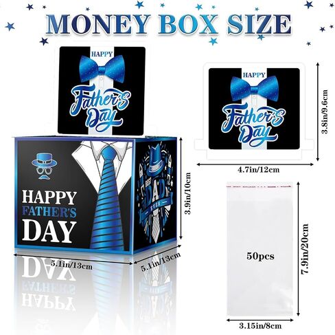 JWSCYSY Father's Day Money Box for Cash Gift Pull, Surprise Money Holder Cash Gift for Husband Dad Grandfather, DIY Fun Father's Day Gifts with Pull Out Card and 50Pcs Transparent Bags (Black Blue) in Saudi Arabia