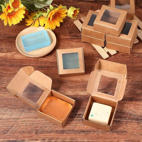 Maquita 100 PCS Soap Backaging Joxes with Window Mini Kraft Paper Boxes Bulk Treat Favor Boxes Rectangle Home Soap Joxes for Homemade Soap Making Cookies Candy Prese in Kuwait