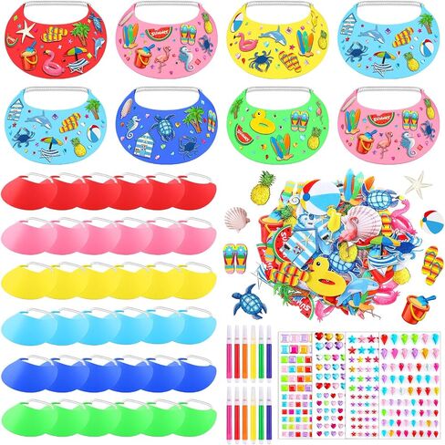 Maiteenly 36 Sets Foam Visor for Kids Summer Crafts Sun Hat Crafts Kits Include Assorted Color Foam Visor Hats Rhinestone Felt Stickers and Markers for Boys Girls Outdoor Sea Party Activities Supplies in Saudi Arabia