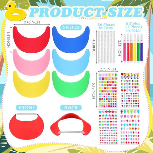 Maiteenly 36 Sets Foam Visor for Kids Summer Crafts Sun Hat Crafts Kits Include Assorted Color Foam Visor Hats Rhinestone Felt Stickers and Markers for Boys Girls Outdoor Sea Party Activities Supplies in Saudi Arabia