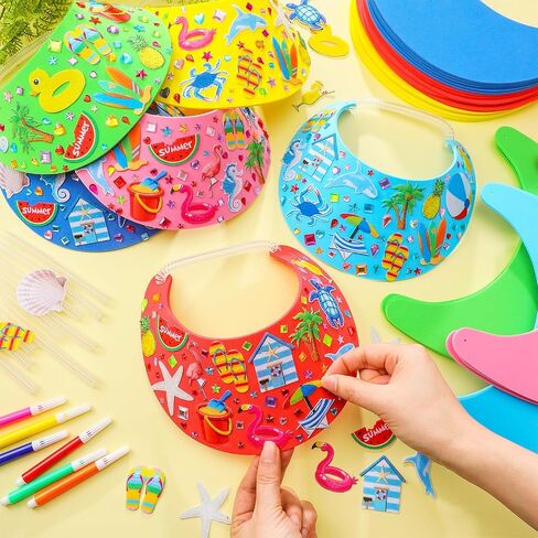 Maiteenly 36 Sets Foam Visor for Kids Summer Crafts Sun Hat Crafts Kits Include Assorted Color Foam Visor Hats Rhinestone Felt Stickers and Markers for Boys Girls Outdoor Sea Party Activities Supplies in Saudi Arabia