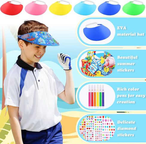 Maiteenly 36 Sets Foam Visor for Kids Summer Crafts Sun Hat Crafts Kits Include Assorted Color Foam Visor Hats Rhinestone Felt Stickers and Markers for Boys Girls Outdoor Sea Party Activities Supplies in Saudi Arabia