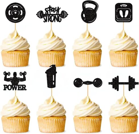 24PCS Gym Theme Cupcake Toppers Weight Lifting Workout Cake Decorations for Muscle Party Fitness Theme Birthday Party Strong Bodybuilding Theme Party Supplies in Kuwait