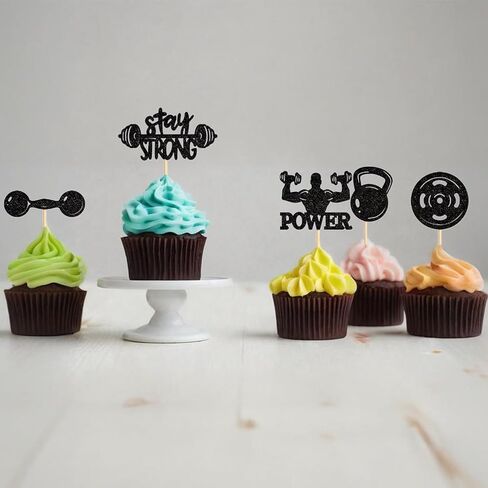 24PCS Gym Theme Cupcake Toppers Weight Lifting Workout Cake Decorations for Muscle Party Fitness Theme Birthday Party Strong Bodybuilding Theme Party Supplies in Kuwait