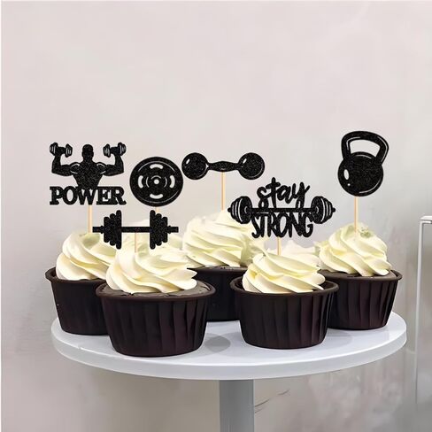 24PCS Gym Theme Cupcake Toppers Weight Lifting Workout Cake Decorations for Muscle Party Fitness Theme Birthday Party Strong Bodybuilding Theme Party Supplies in Kuwait