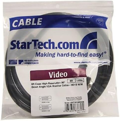 StarTech.com 15ft Coax High Resolution 90° Down Angled VGA Monitor Cable - HD15 M/M (MXT101MMHD15) Black in Saudi Arabia
