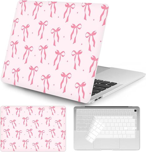 Seorsok Compatible with MacBook Air 13 Inch Case 2022 2021 2020-2018 Release A1932 A2179 M1 A2337 Touch ID,Cute Pink Ribbon Bow Tie Aesthetic Plastic Hard Case with Transparent Keyboard Cover,Pink Bow in Kuwait