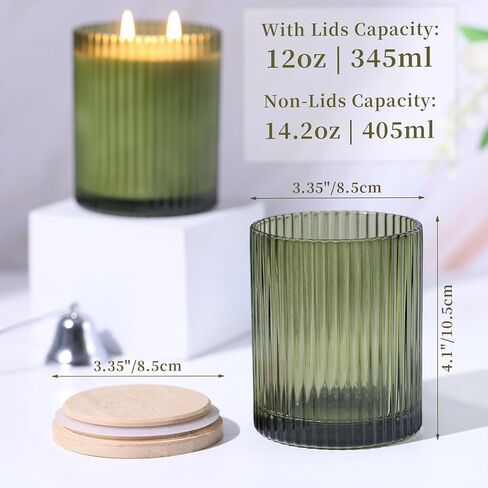Lamorgift 14oz الجرار الزجاجية الكريمية لصنع الشموع ، 6 عبوات - الجرار الشمعة الفارغة بشكل كبير مع أغطية الخيزران وملحقات صنع الشموع ، حاويات شموع مضلعة لصنع الشموع in Kuwait