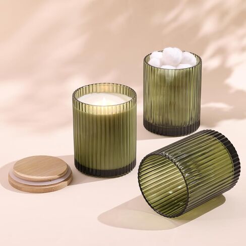 Lamorgift 14oz الجرار الزجاجية الكريمية لصنع الشموع ، 6 عبوات - الجرار الشمعة الفارغة بشكل كبير مع أغطية الخيزران وملحقات صنع الشموع ، حاويات شموع مضلعة لصنع الشموع in Kuwait