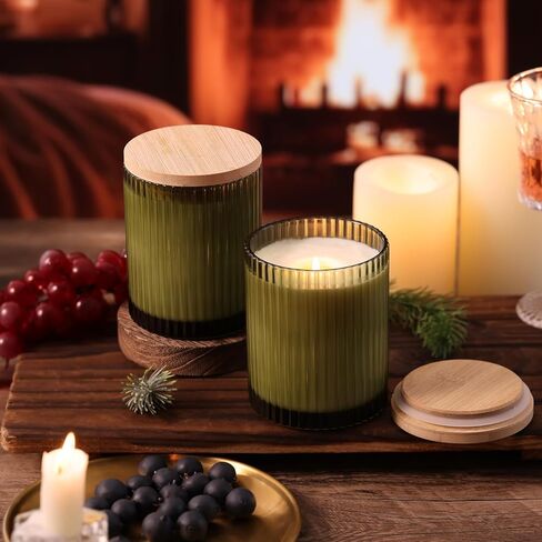 Lamorgift 14oz الجرار الزجاجية الكريمية لصنع الشموع ، 6 عبوات - الجرار الشمعة الفارغة بشكل كبير مع أغطية الخيزران وملحقات صنع الشموع ، حاويات شموع مضلعة لصنع الشموع in Kuwait