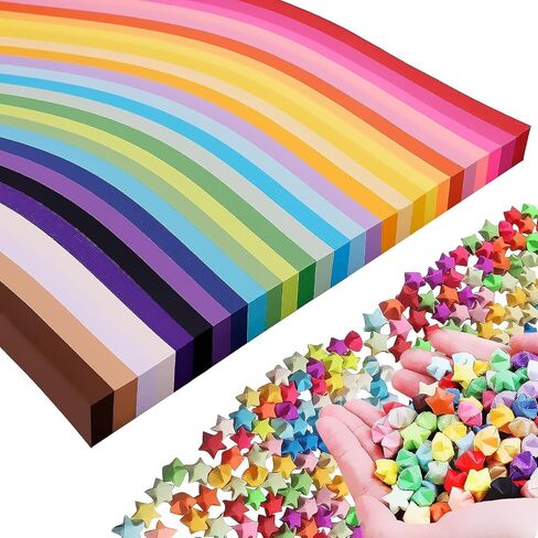 Origami Stars Papers 1350 Sheets Double Sided Origami Stars Paper Solid Lucky Star Origami Strips for Make Wishing Stars DIY Hand Art Crafts Supplies Lucky Star Decoration (27 Color) in Saudi Arabia
