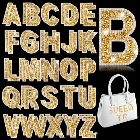 52pcs بريق راتنج راتينستون راينستون أبجدية ملصق ملصق كريستال راينستون A-Z الحروف ذاتية الحديد على خطاب in Kuwait