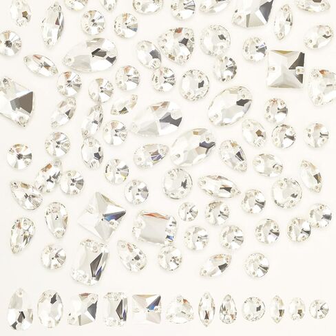 70Pcs Sew on Rhinestones White Mixed Shapes Flatback K9 Glass Rhinestones Sew on Crystal Gems with 2 Holes for Crafts, Clothes, Costumes, Dress, Hat, Shoes in Kuwait