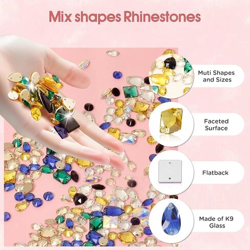 70Pcs Sew on Rhinestones White Mixed Shapes Flatback K9 Glass Rhinestones Sew on Crystal Gems with 2 Holes for Crafts, Clothes, Costumes, Dress, Hat, Shoes in Kuwait