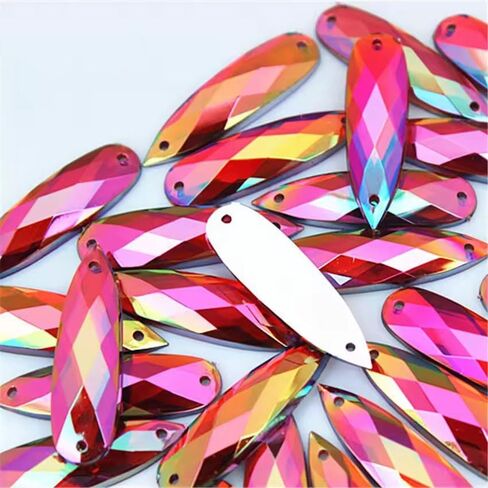 100PCS 28x8mm Sew on Rhinestones AB Color Crystal Gems Jewels for Crafting, Large Water Drop Flatback Sew on Gemstone 2 Hole for Crafts Clothes Bag Shoes Wedding Dress Decorations(00 Mixed Colors AB) in Saudi Arabia