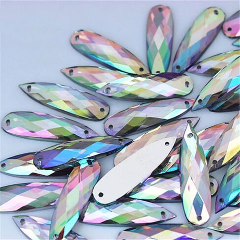 100PCS 28x8mm Sew on Rhinestones AB Color Crystal Gems Jewels for Crafting, Large Water Drop Flatback Sew on Gemstone 2 Hole for Crafts Clothes Bag Shoes Wedding Dress Decorations(00 Mixed Colors AB) in Saudi Arabia