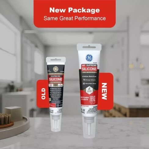 سدادة سيليكون سوبريم من GE للمطبخ والحمام - مانع تسرب سيليكون مقاوم للماء بنسبة 100%، التصاق أقوى 7 ​​مرات، مقاوم للانكماش والتشقق - أنبوب 2.8 أونصة سائلة، أبيض، عبوة واحدة in Kuwait