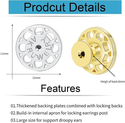 Earring Backs Replacements,AKRUWERLY 4PCS Dainty Round Shape Earring Lifter Backings for Droopy Ears,Locking Earlobe Support Backers for Heavy Earings Flat Backstop for Studs, Mixed Color in Kuwait